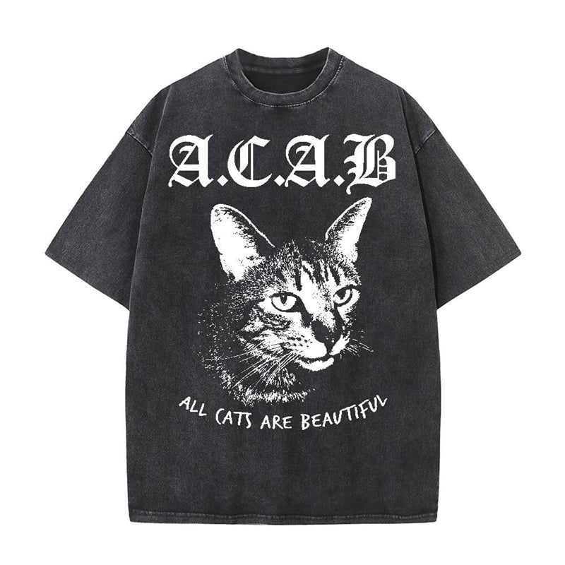 Vintage Washed ACAB Cat T-shirt | Gthic.com