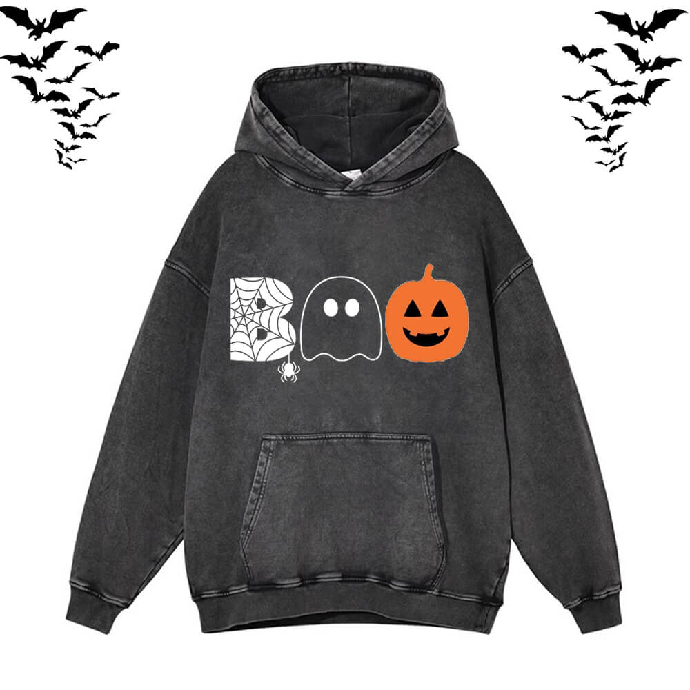 Vintage Washed Bad Ghost Pumpkin Hoodie Sweatshirt | Gthic.com