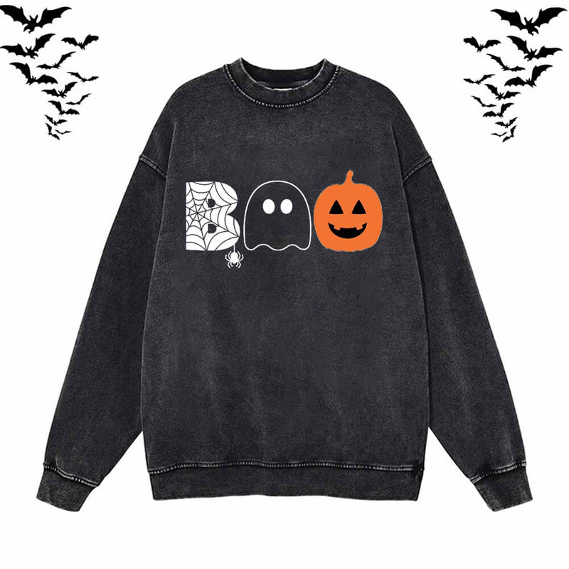 Vintage Washed Bad Ghost Pumpkin Hoodie Sweatshirt | Gthic.com