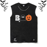 Vintage Washed Bad Ghost Pumpkin T-shirt Vest Top | Gthic.com