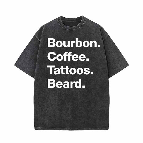 Vintage Washed Bourbon Coffee Tattoos Beard Short Sleeve T-shirt Vest | Gthic.com