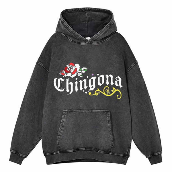 Vintage Washed Chingona Rose Hoodie | Gthic.com