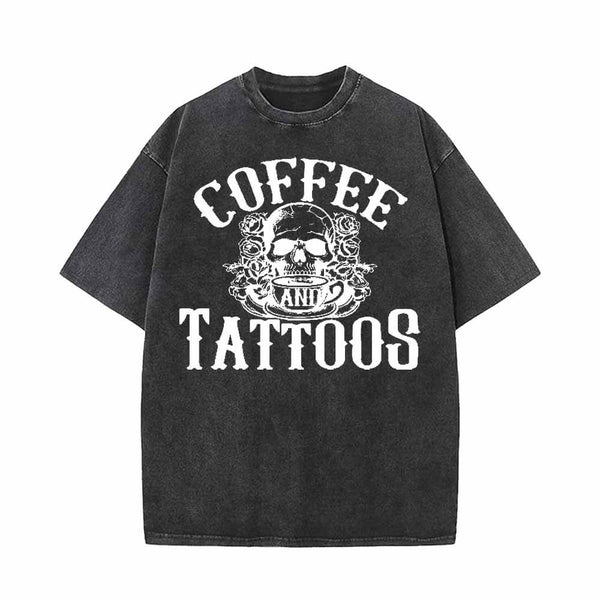 Vintage Washed Coffee And Tattoos Short Sleeve T-shirt Vest | Gthic.com