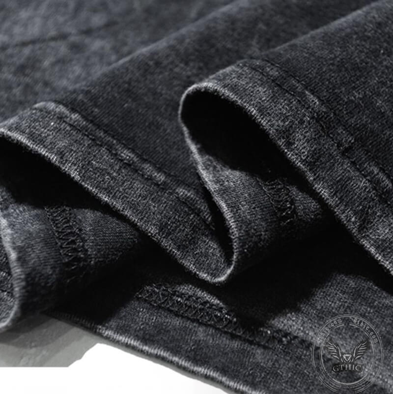 Vintage Washed Colorful Wolf Head Print T-shirt