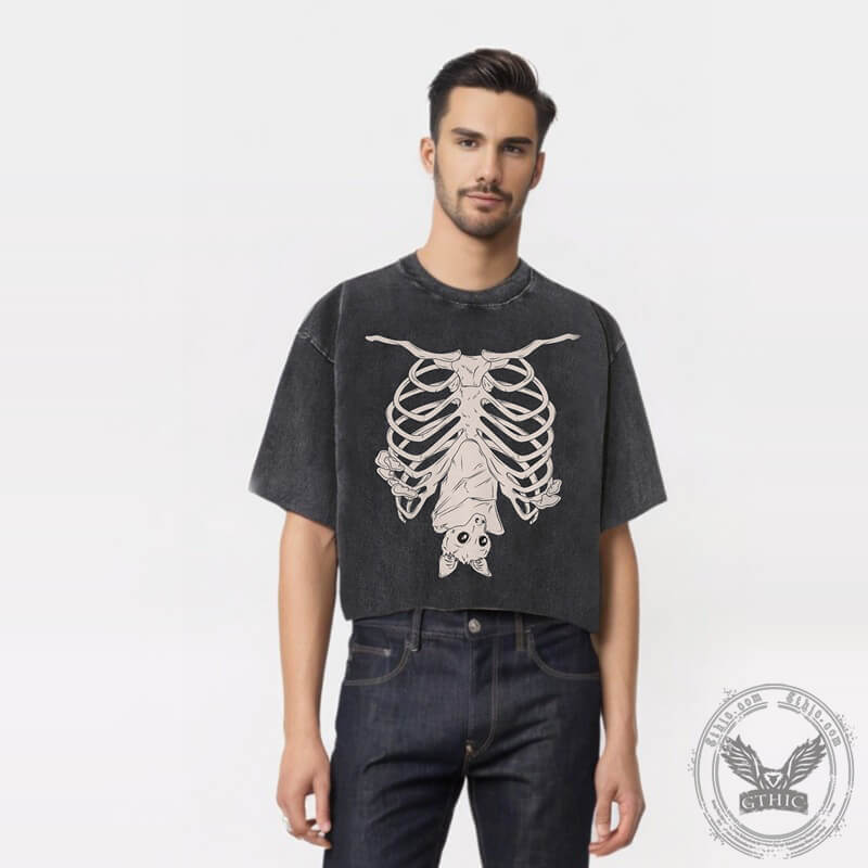 Vintage Washed Creepy Bat Skeleton T-shirt