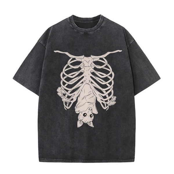 Vintage Washed Creepy Bat Skeleton T-Shirt | Gthic.com