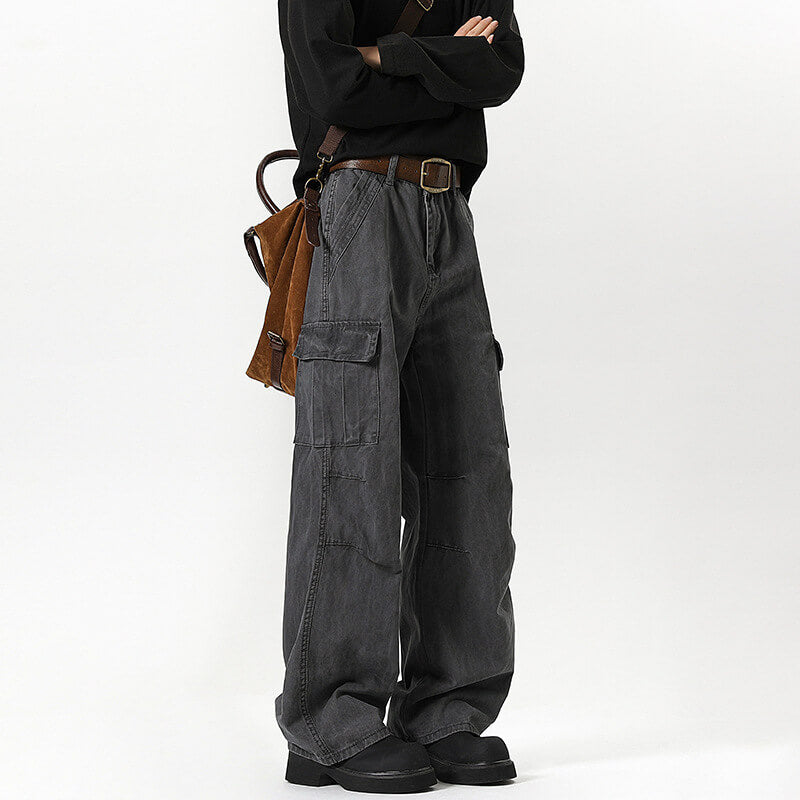 Vintage Washed Distressed Wide-Leg Overalls Jeans | Gthic.com