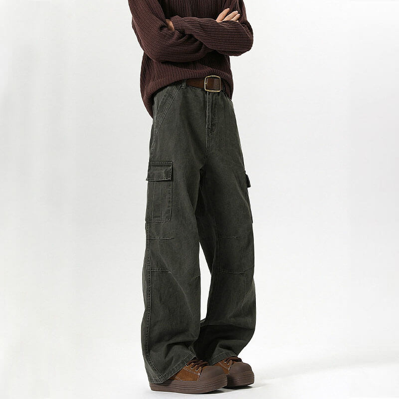 Vintage Washed Distressed Wide-Leg Overalls Jeans | Gthic.com