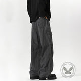 Vintage Washed Distressed Wide-Leg Overalls Jeans