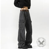 Vintage Washed Distressed Wide-Leg Overalls Jeans