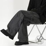 Vintage Washed Distressed Wide-Leg Overalls Jeans