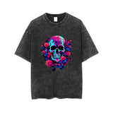 Vintage Washed Flower Skull Print T-shirt | Gthic.com