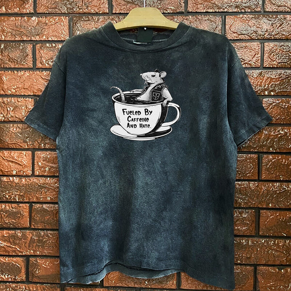 Vintage Washed Fueled By Caffeine And Hate Short Sleeve T-shirt | Gthic.com
