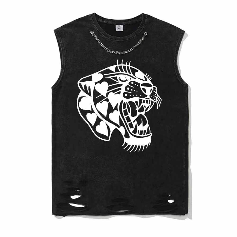 Vintage Washed Heart Roaring Tiger T-shirt Vest Top | Gthic.com