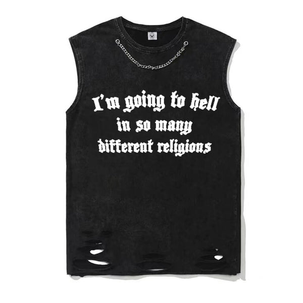 Vintage Washed I’m Going To Hell Short Sleeve T-shirt Vest | Gthic.com