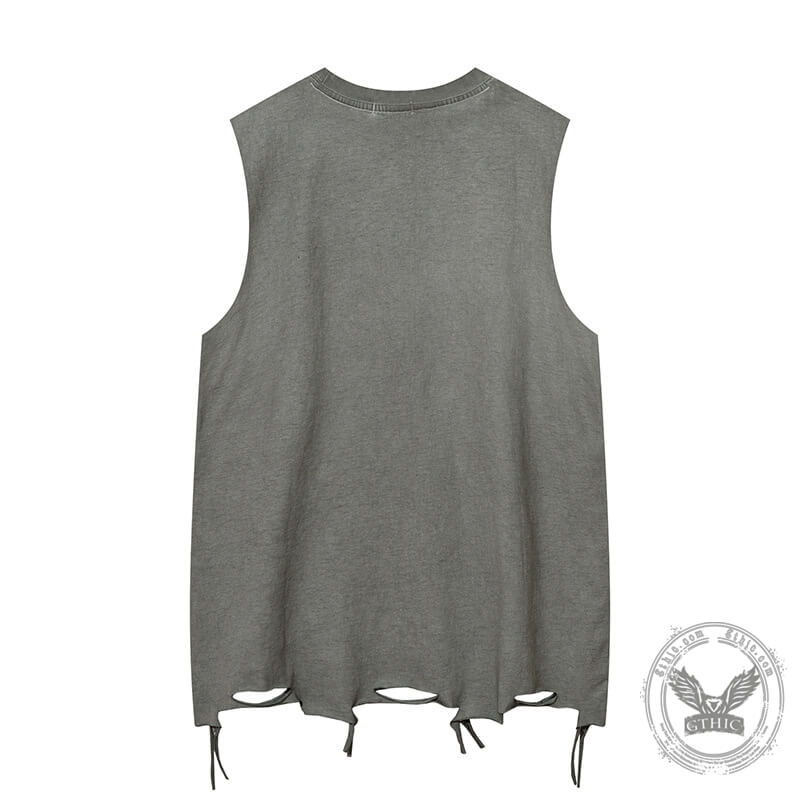 Vintage Washed Lets Rock Sleeveless Printed Vest | Gthic.com