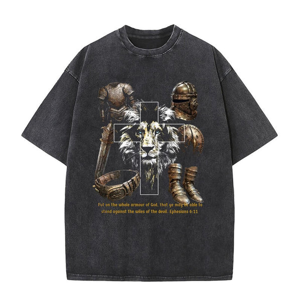 Vintage Washed Lion Cross Knight T-shirt | Gthic.com
