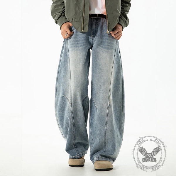 Vintage Washed Loose Casual Scimitar Jeans | Gthic.com