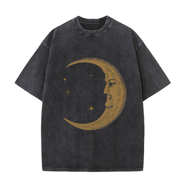 Vintage Washed Moon Print T-shirt | Gthic.com