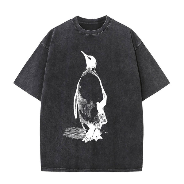 Vintage Washed Penguin Drinking Beer T-shirt | Gthic.com