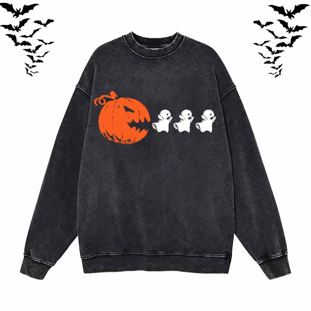 Vintage Washed Pumpkin Eat Ghosts Hoodie Sweatshirt | Gthic.com