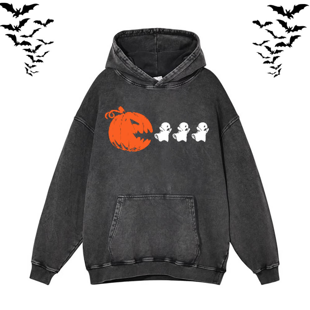 Vintage Washed Pumpkin Eat Ghosts Hoodie Sweatshirt | Gthic.com