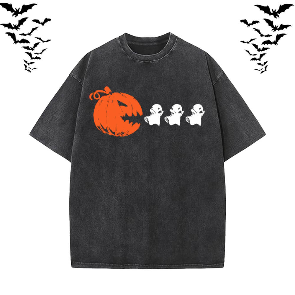 Vintage Washed Pumpkin Eat Ghosts T-shirt Vest Top | Gthic.com