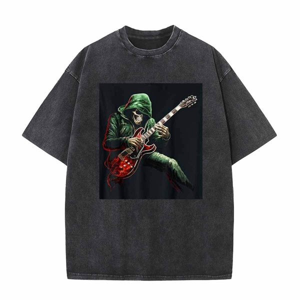 Vintage Washed Rock Skull Guitar T-shirt| Gthic.com