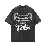 Vintage Washed Roses Are Red Violets Tattoo Short Sleeve T-shirt | Gthic.com