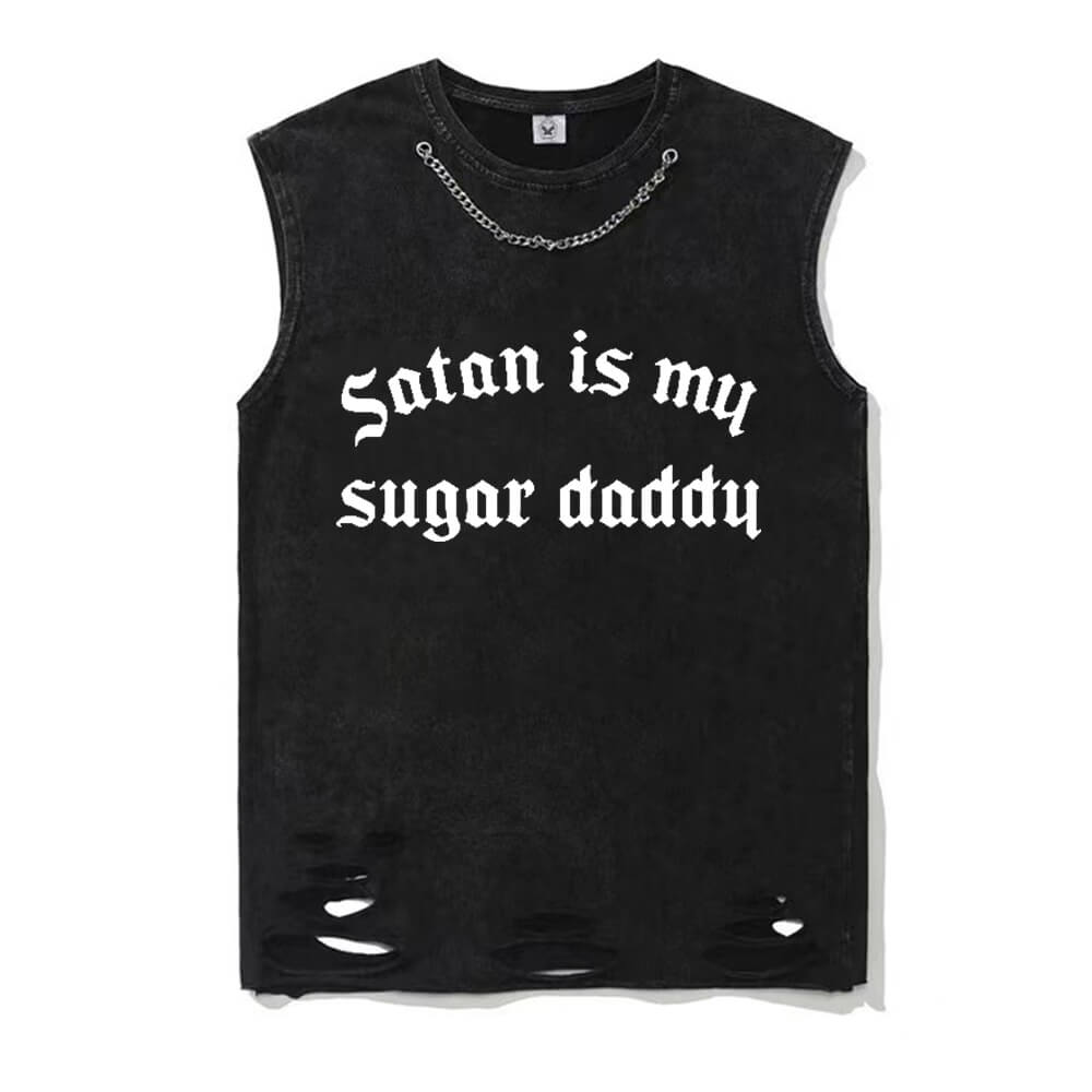 Vintage Washed Satan Is My Sugar Daddy Short Sleeve T-shirt Vest | Gthic.com