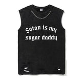 Vintage Washed Satan Is My Sugar Daddy Short Sleeve T-shirt Vest | Gthic.com