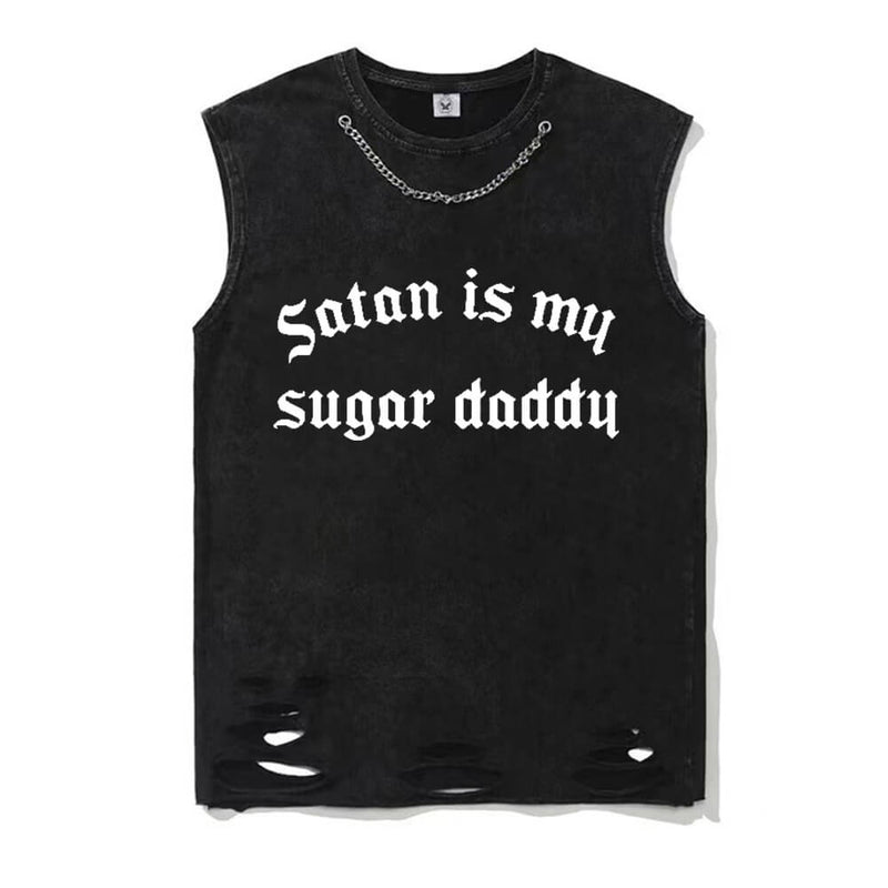 Vintage Washed Satan Is My Sugar Daddy Short Sleeve T-shirt Vest | Gthic.com