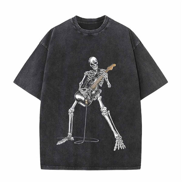 Vintage Washed Skeleton Guitar Guy T-shirt | Gthic.com