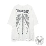 Vintage Washed Skeleton Wings Print Ripped T-shirt | Gthic.com