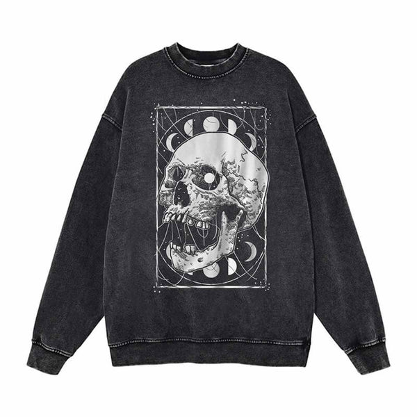 Vintage Washed Skull Head Print Sweatshirt T-shirt | Gthic.com