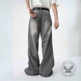 Vintage Washed Texture Ripped Wide-Leg Loose Jeans | Gthic.com
