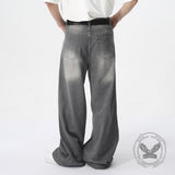 Vintage Washed Texture Ripped Wide-Leg Loose Jeans | Gthic.com