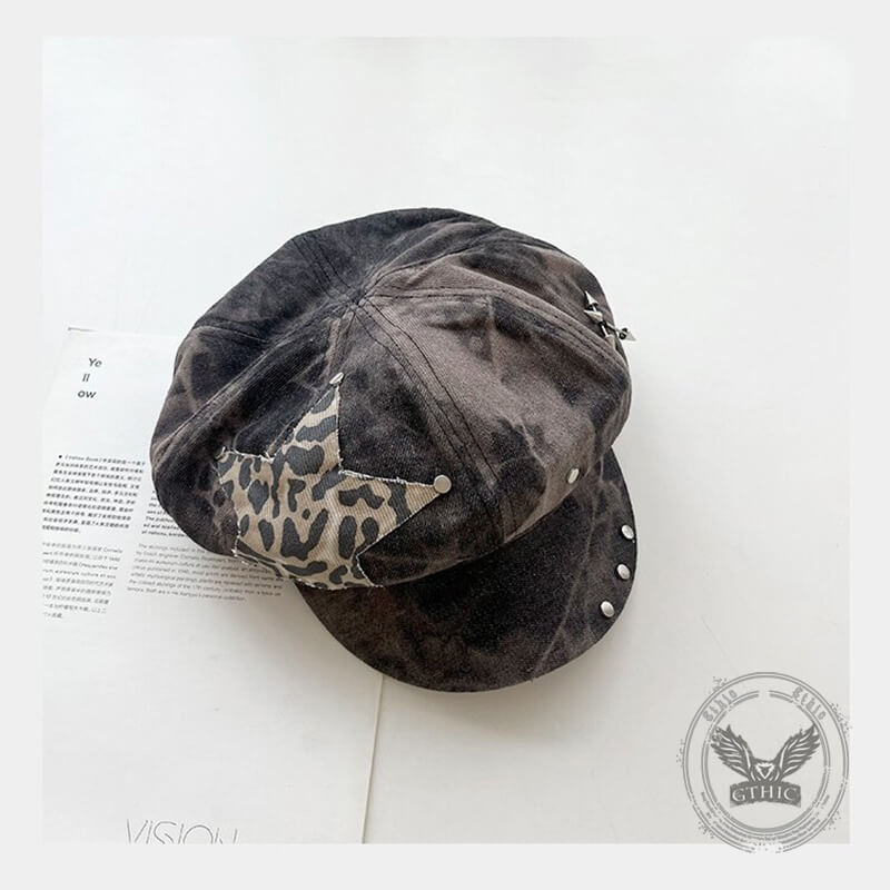 Vintage Washed Tie-Dye Rivet Design Y2K Beret