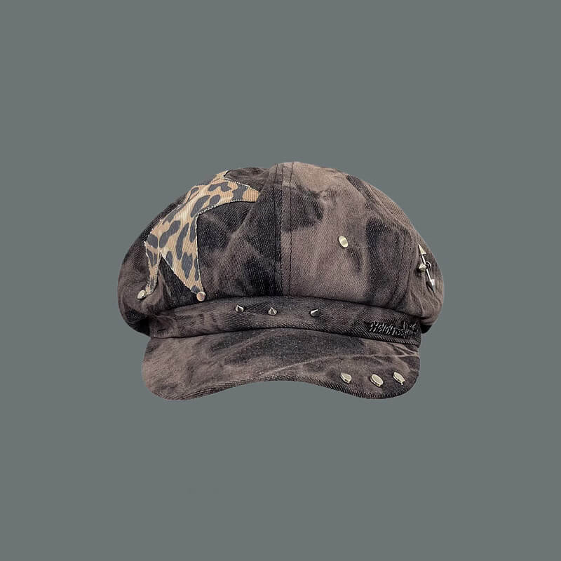 Vintage Washed Tie-Dye Rivet Design Y2K Beret | Gthic.com