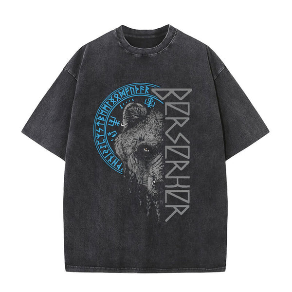 Vintage Washed Viking Berserker Bear Runes T-shirt | Gthic.com