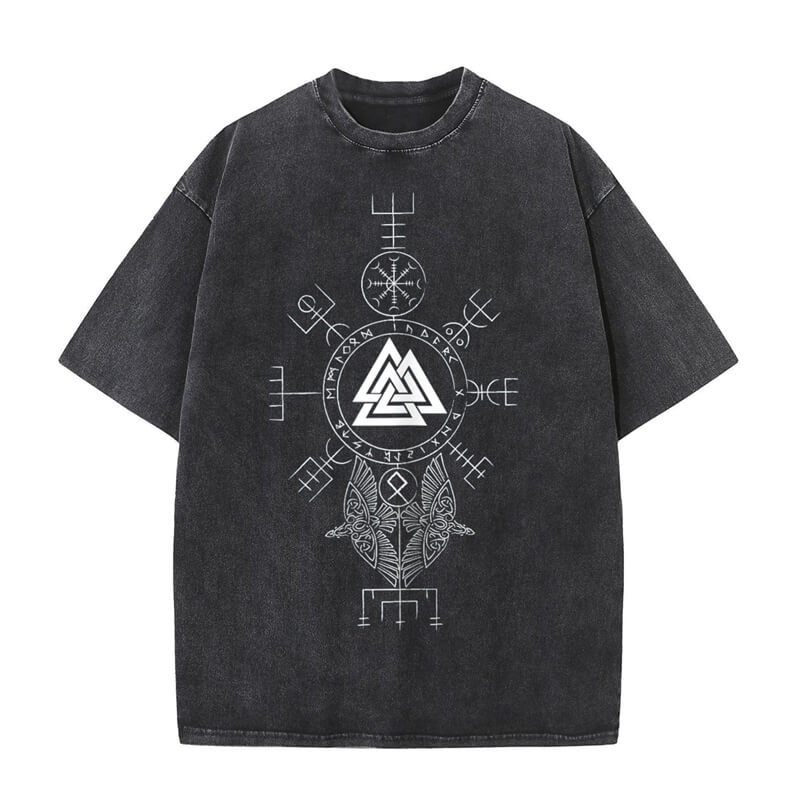 Vintage Washed Viking Totems Ravens T-shirt | Gthic.com