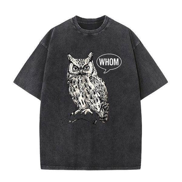 Vintage Washed Whom Owl Print Short Sleeve T-shirt | Gthic.com