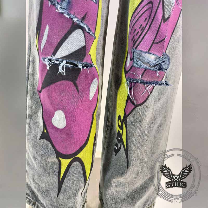 Punk-Hose für Herren aus Baumwolle mit Aufnäher und Totenkopf-Aufdruck