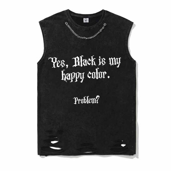 Vintage Washed Yes Black Is My Happy Color Short Sleeve T-shirt Vest | Gthic.com