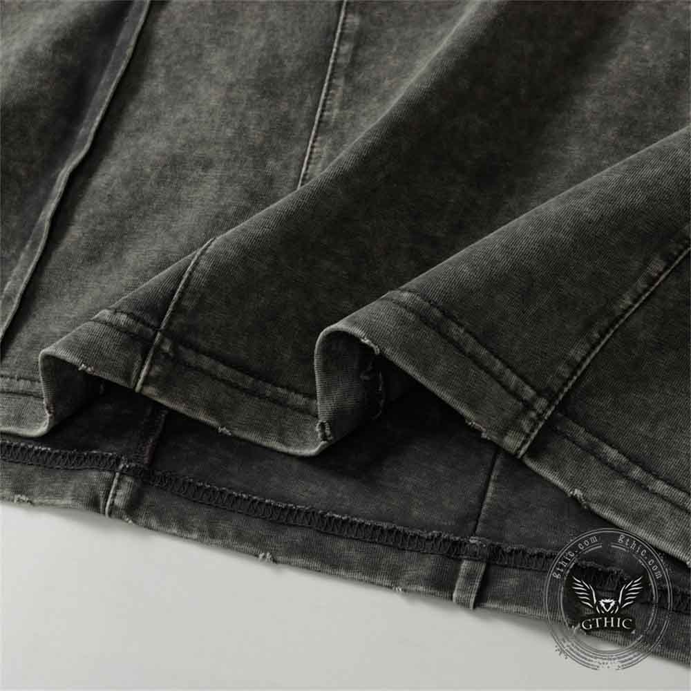 Vintage Washed Zipper Pocket Distressed T-shirt