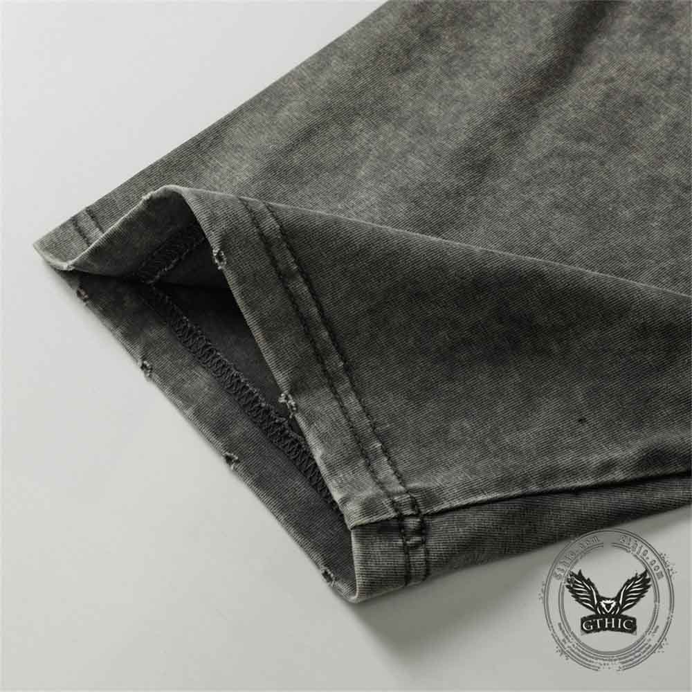 Vintage Washed Zipper Pocket Distressed T-shirt