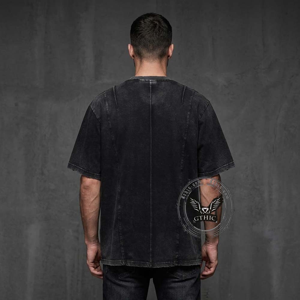 Vintage Washed Zipper Pocket Distressed T-shirt | Gthic.com