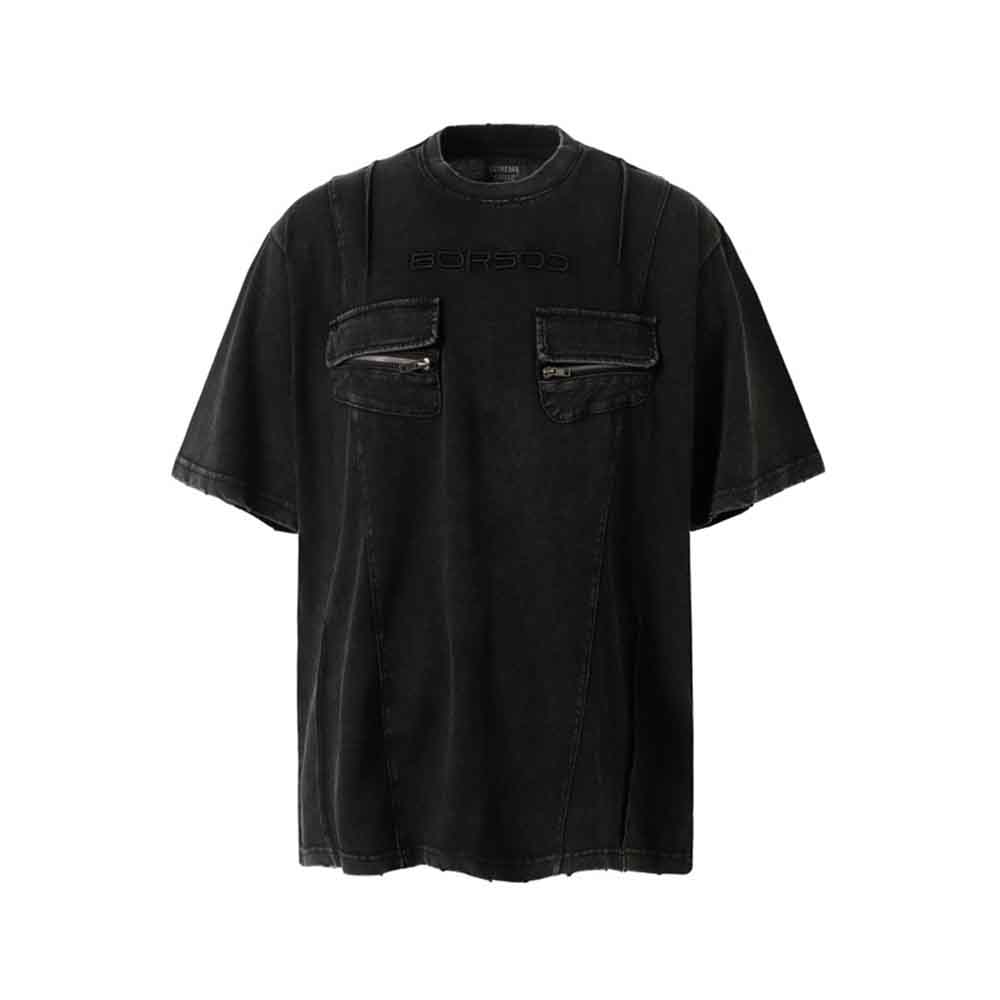 Vintage Washed Zipper Pocket Distressed T-shirt