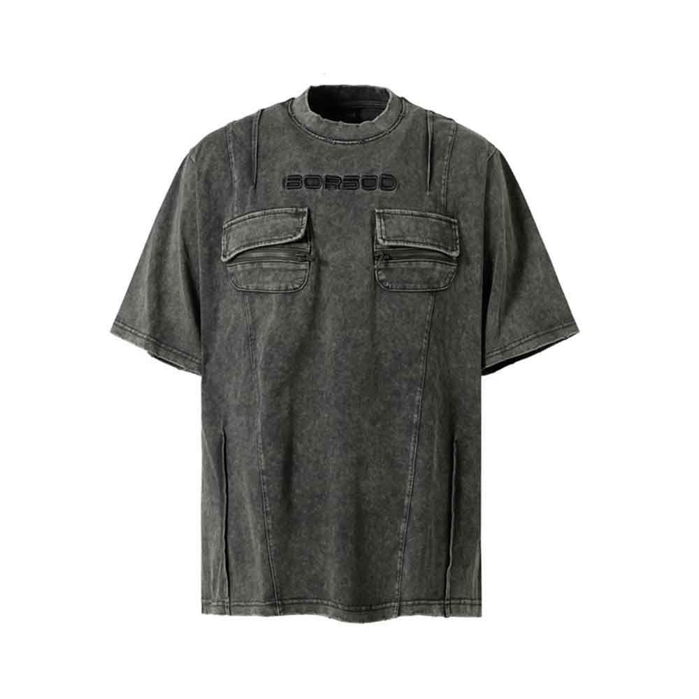 Vintage Washed Zipper Pocket Distressed T-shirt
