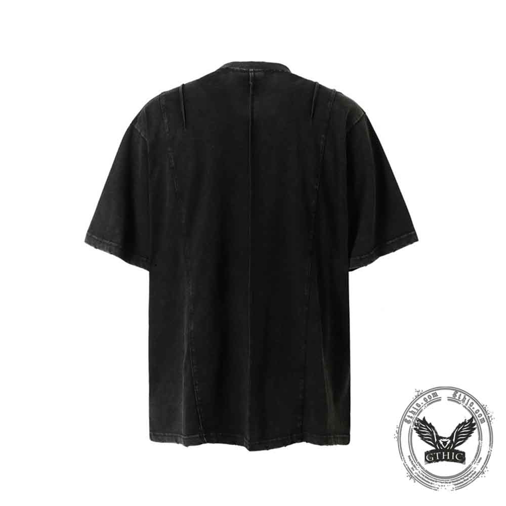 Vintage Washed Zipper Pocket Distressed T-shirt